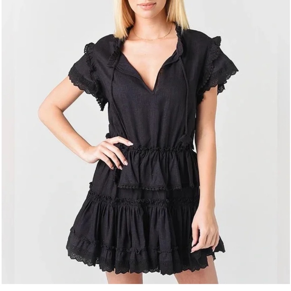 MISA Los Angeles Lilian Mini Dress in Black Linen Blend M